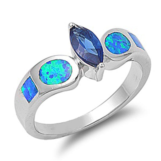 Blue Sapphire CZ Marquise Mosaic Ring New .925 Sterling Silver Band Sizes 5-9