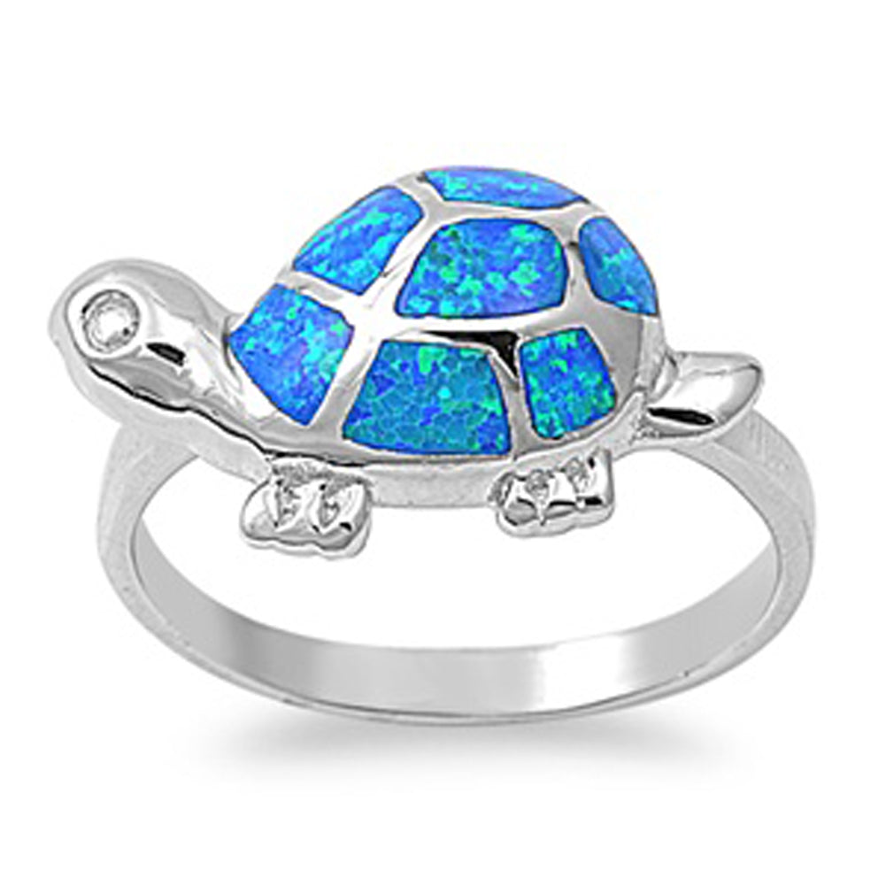 Blue Lab Opal Polished Turtle Pet Cute Ring .925 Sterling Silver Band Sizes 5-10