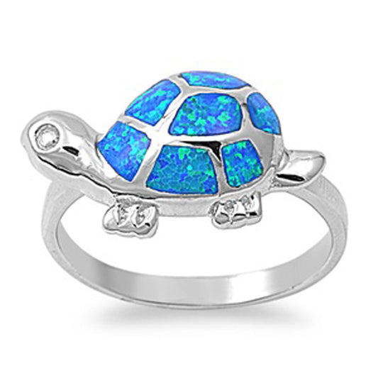 Blue Lab Opal Polished Turtle Pet Cute Ring .925 Sterling Silver Band Sizes 5-10