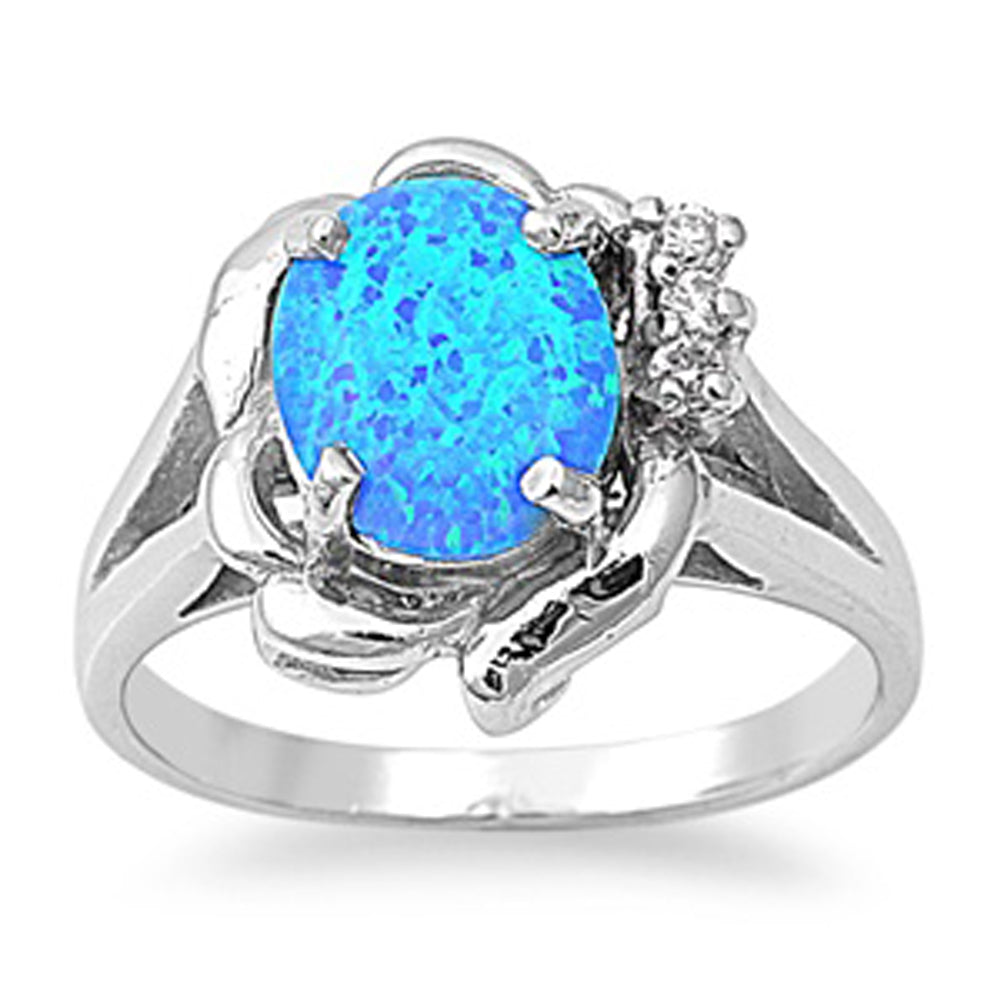 Blue Lab Opal Polished Solitaire Swirl Ring .925 Sterling Silver Band Sizes 5-10