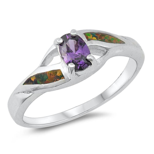 Amethyst CZ Oval Criss Cross Cutout Ring New 925 Sterling Silver Band Sizes 5-10