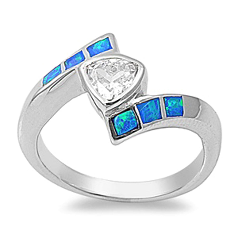 Blue Lab Opal Polished Wrap Solitaire Ring .925 Sterling Silver Band Sizes 5-9