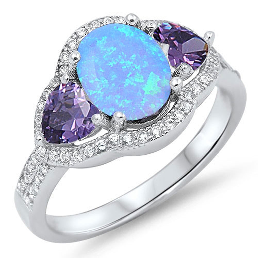 Blue Lab Opal Unique Elegant Polished Ring .925 Sterling Silver Band Sizes 5-10