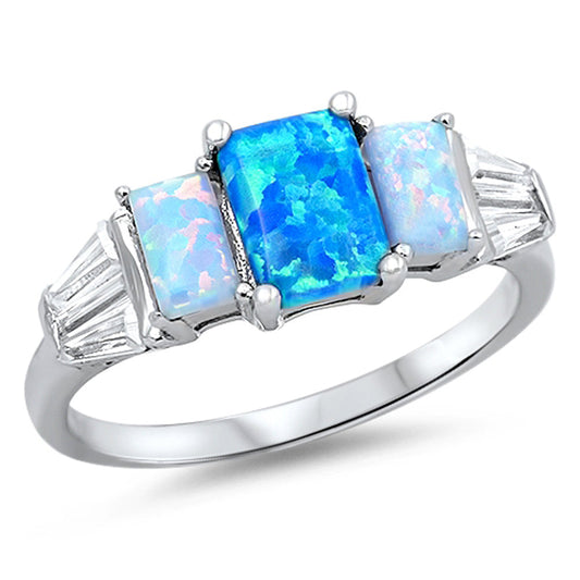 Blue Lab Opal Polished Unique Cute Ring New .925 Sterling Silver Band Sizes 5-10