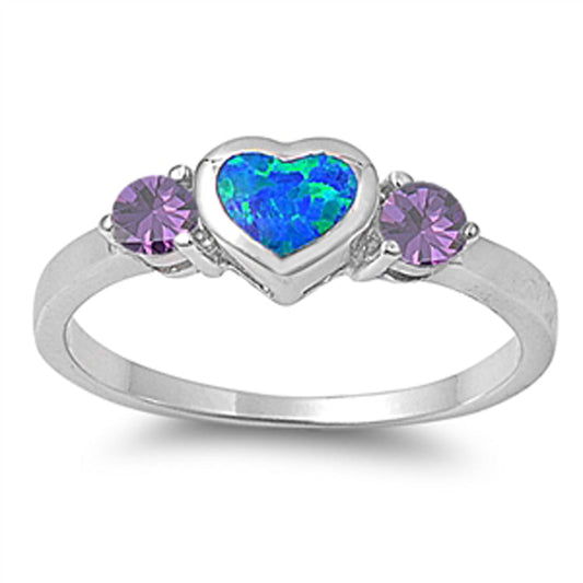 Blue Lab Opal Polished Heart Love Ring New .925 Sterling Silver Band Sizes 5-9