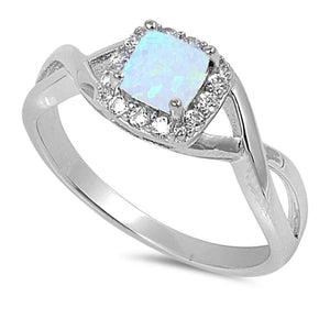 White Lab Opal Infinity Knot Halo CZ Ring .925 Sterling Silver Band Sizes 4-12