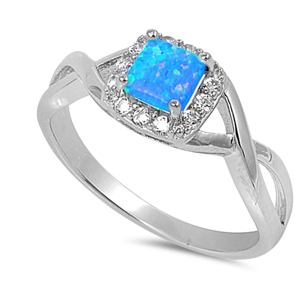 Blue Lab Opal Solitaire Halo Criss Cross Ring Sterling Silver Band Sizes 4-12