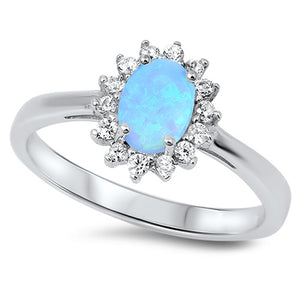 Clear CZ Oval Blue Lab Opal Halo Ring New .925 Sterling Silver Band Sizes 4-12