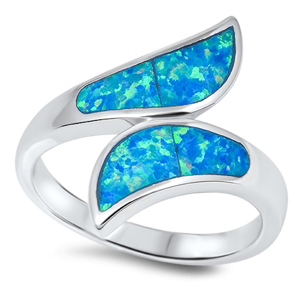 Whale Tail Crescent Moon Blue Lab Opal Ring .925 Sterling Silver Band Sizes 5-10