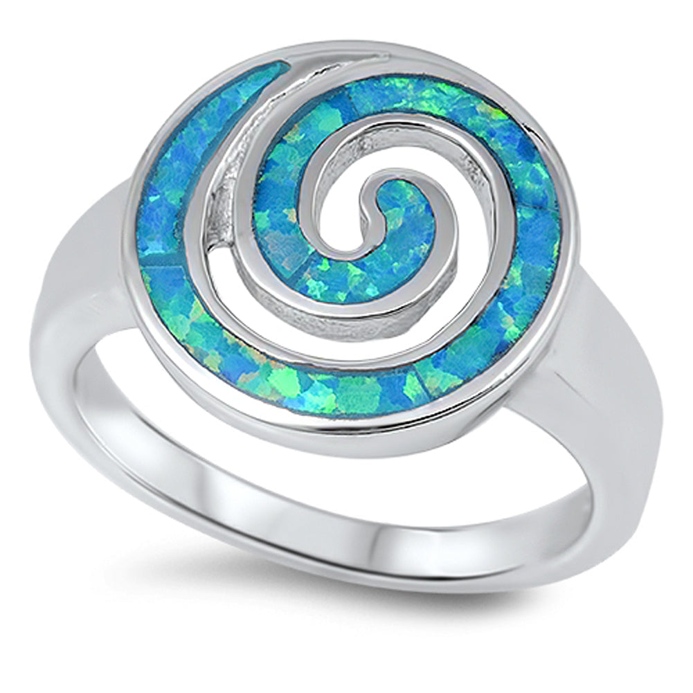 Women's Swirl Blue Lab Opal Cute Ring New .925 Sterling Silver Band Sizes 5-10