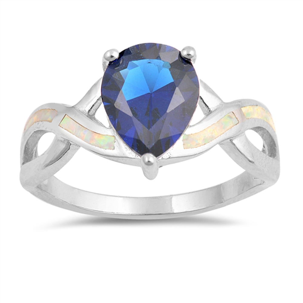 Blue Sapphire CZ Teardrop Criss Cross Ring Sterling Silver Thumb Band Sizes 4-10