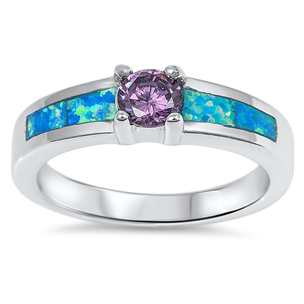 Amethyst CZ Blue Lab Opal Classic Ring New .925 Sterling Silver Band Sizes 5-10