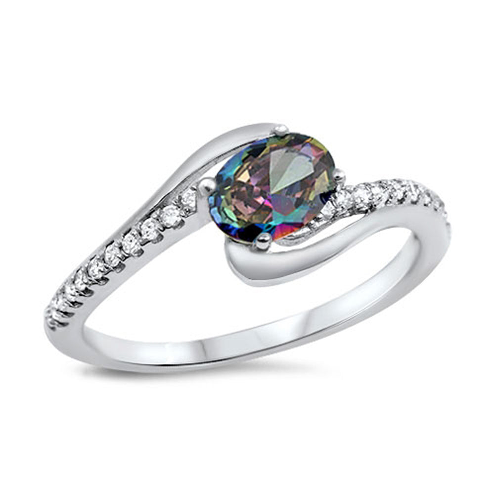 Rainbow Topaz CZ Wavy Promise Ring New .925 Sterling Silver Band Sizes 4-10