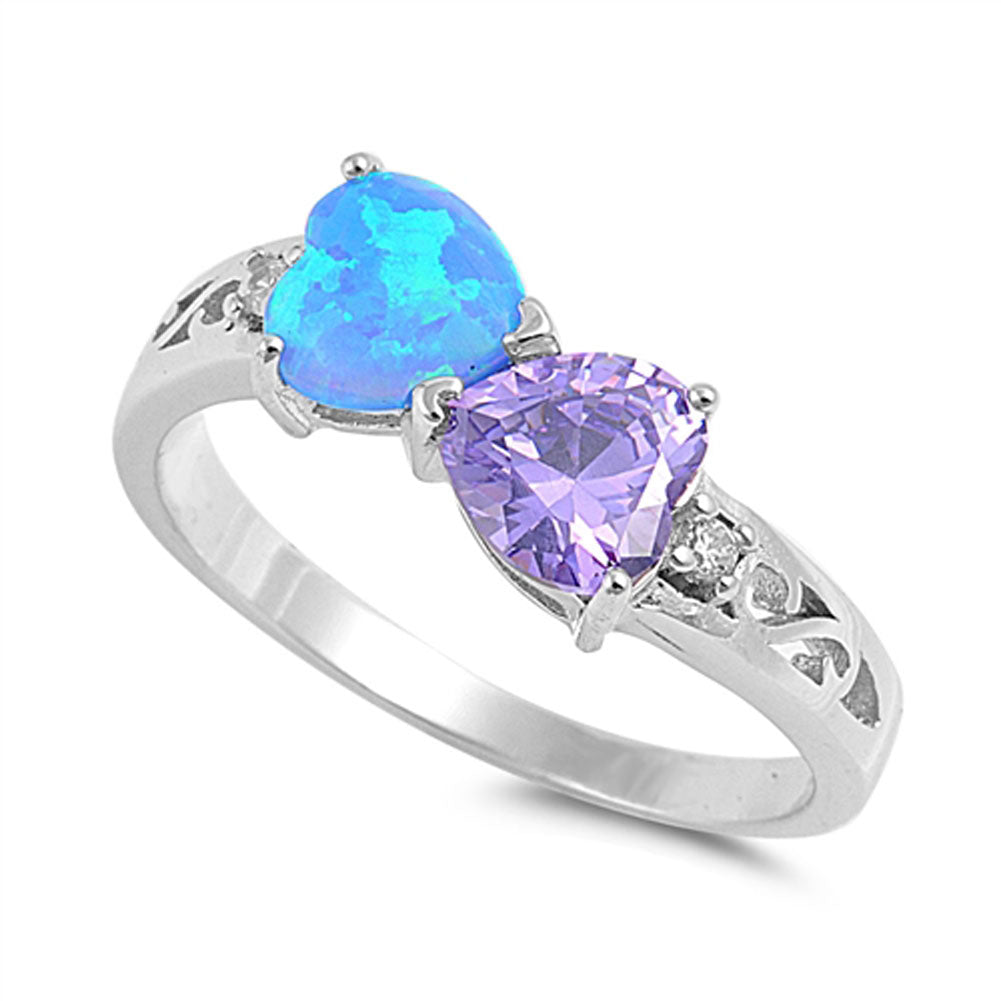 Heart Amethyst CZ Blue Lab Opal Promise Ring New .925 Sterling Silver Sizes 4-12