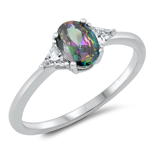 Rainbow Topaz Oval CZ Fashion Ring New .925 Sterling Silver Band Sizes 4-10