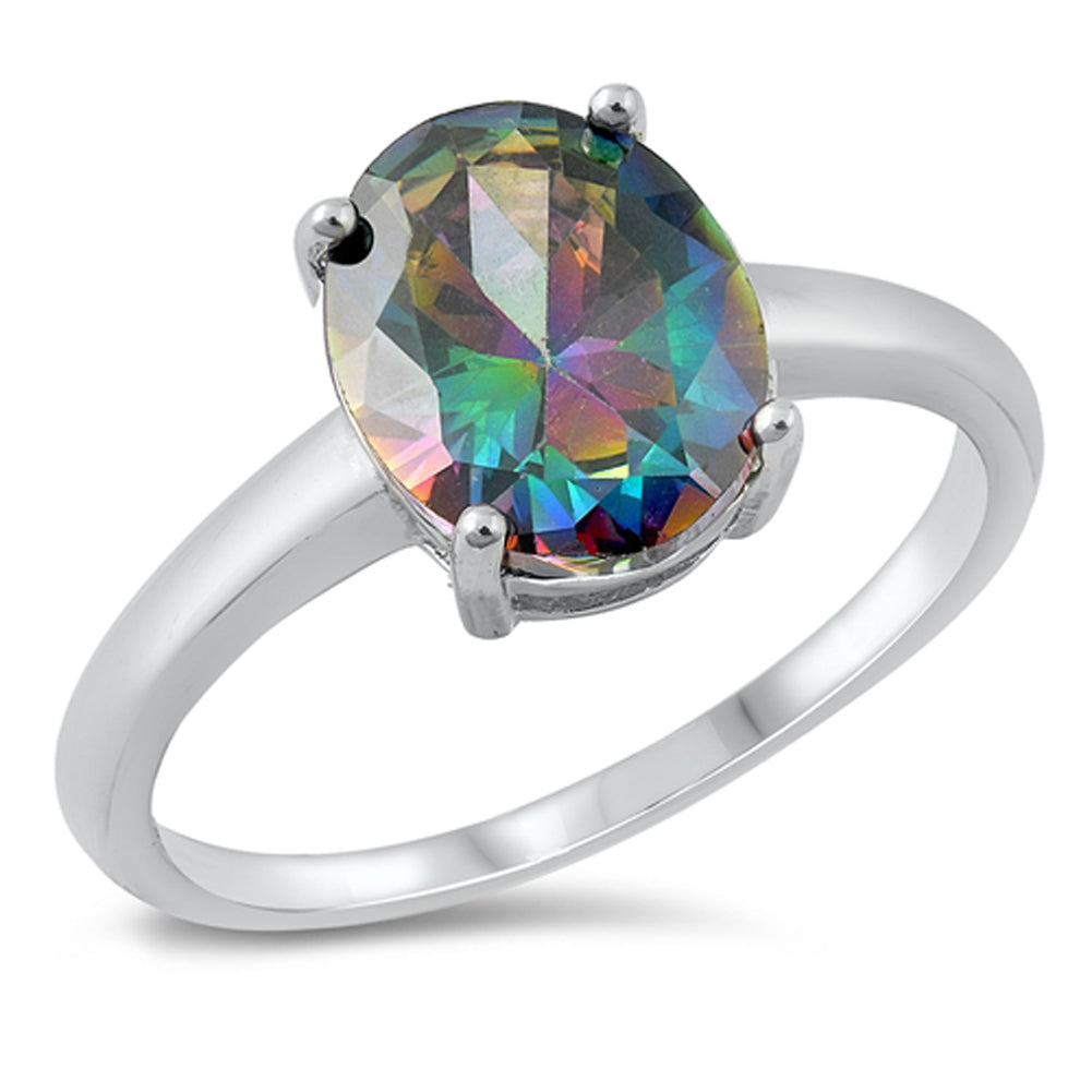 Rainbow Topaz CZ Classic Promise Ring New .925 Sterling Silver Band Sizes 4-10