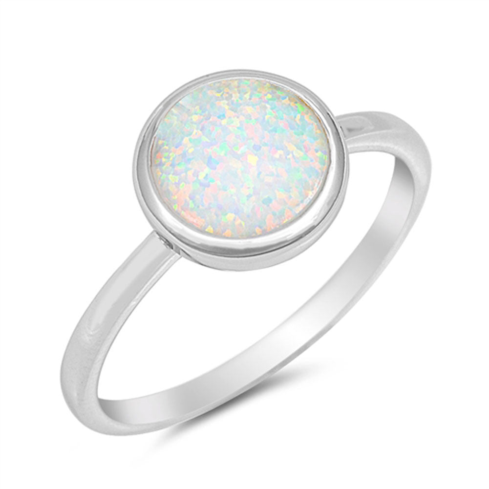 Large Round White Lab Opal Solitaire Ring .925 Sterling Silver Band Sizes 4-10