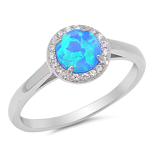 Round Blue Lab Opal Beautiful Halo Ring New .925 Sterling Silver Band Sizes 4-12