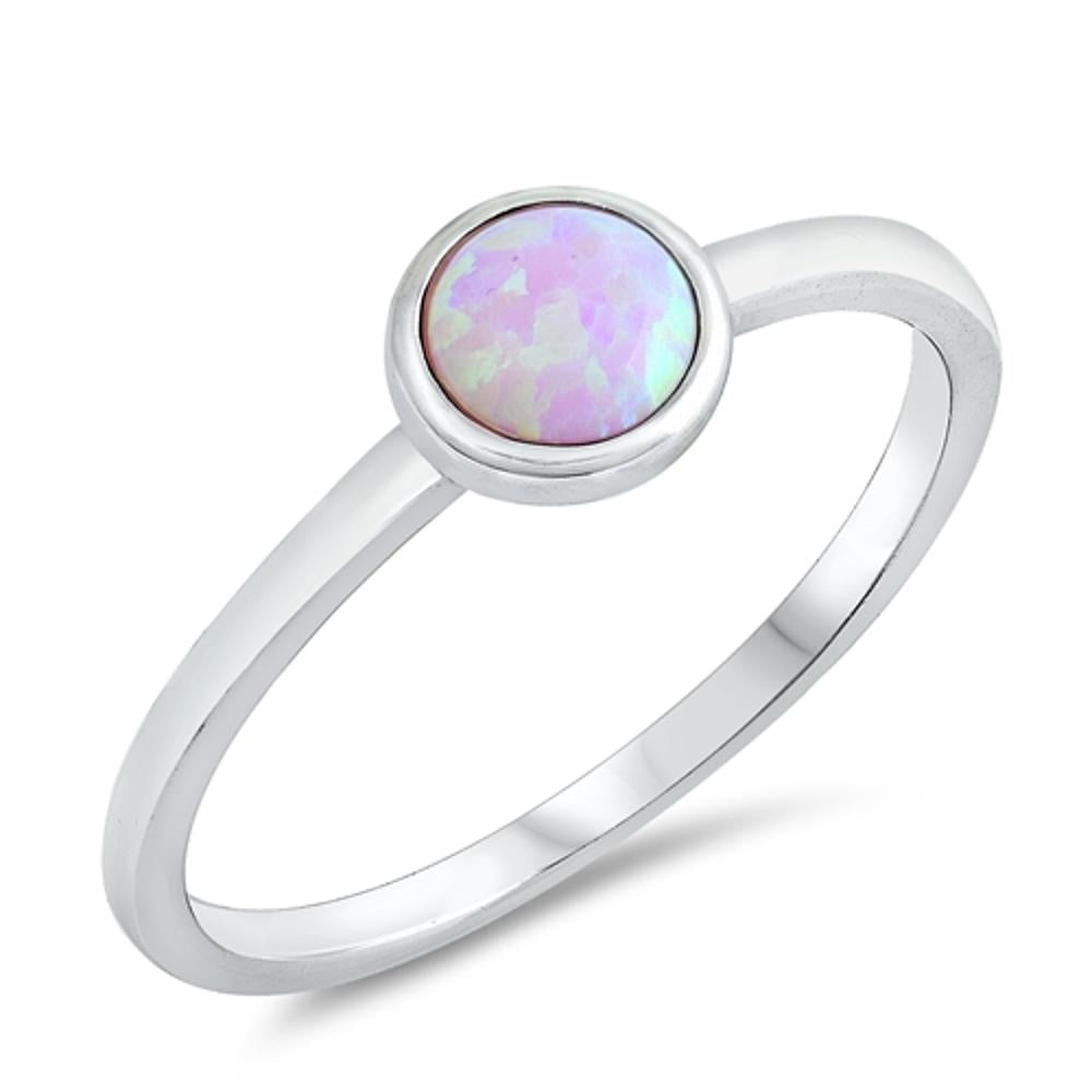 Solid Round Pink Lab Opal Midi Knuckle Ring .925 Sterling Silver Band Sizes 4-10