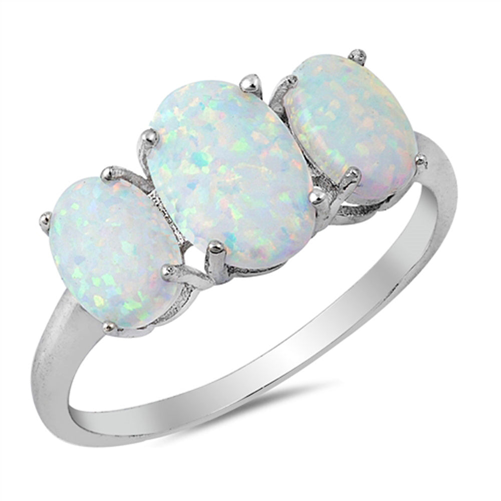 Triple Oval White Lab Opal Cute Ring New .925 Sterling Silver Band Sizes 5-10