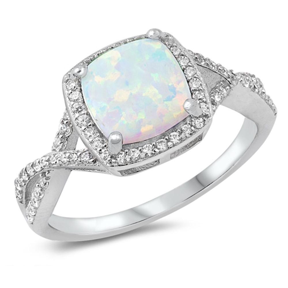 Clear CZ White Lab Opal Infinity Halo Ring .925 Sterling Silver Band Sizes 5-10