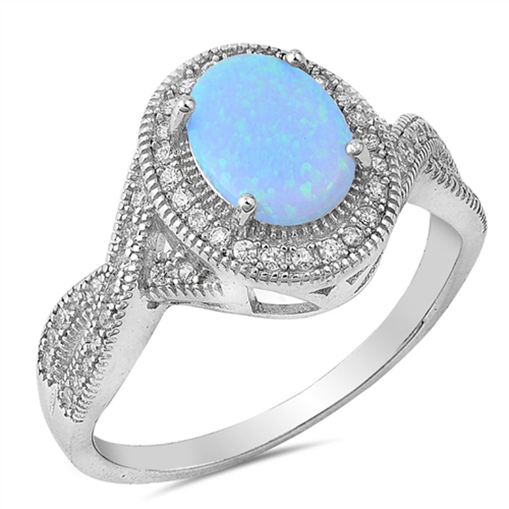 Clear CZ Blue Lab Opal Vintage Oval Ring .925 Sterling Silver Band Sizes 5-12