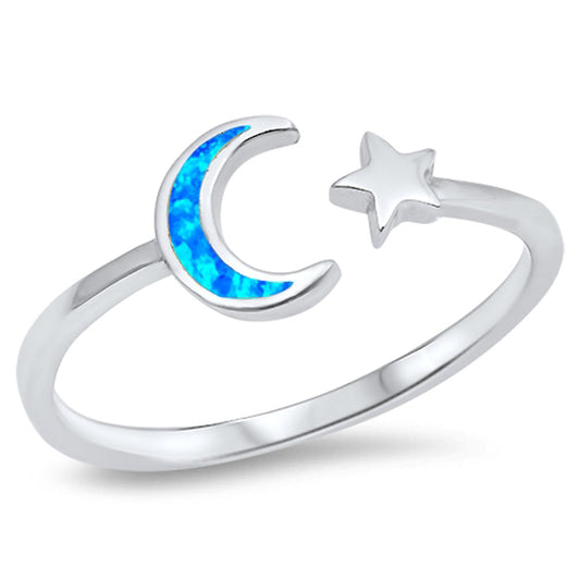 Open Moon Star Blue Lab Opal Cute Ring New .925 Sterling Silver Band Sizes 3-13