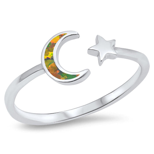 Mystic Lab Opal Open Midi Knuckle Moon Star Sterling Silver Ring Sizes 3-13