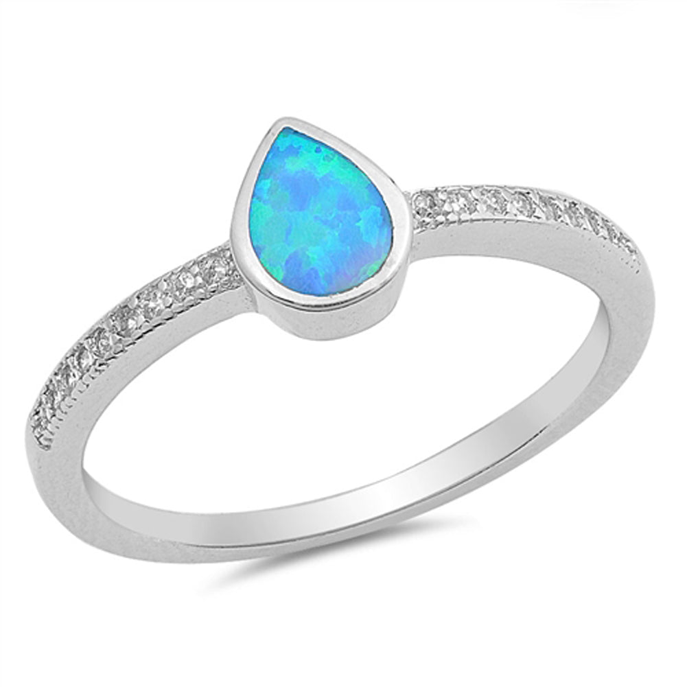 Teardrop Clear CZ Blue Lab Opal Ring New .925 Sterling Silver Band Sizes 4-10