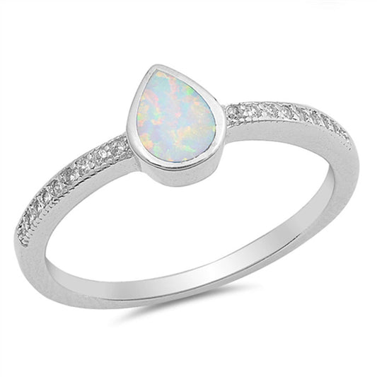 Clear CZ White Lab Opal Teardrop Cute Ring .925 Sterling Silver Band Sizes 4-10