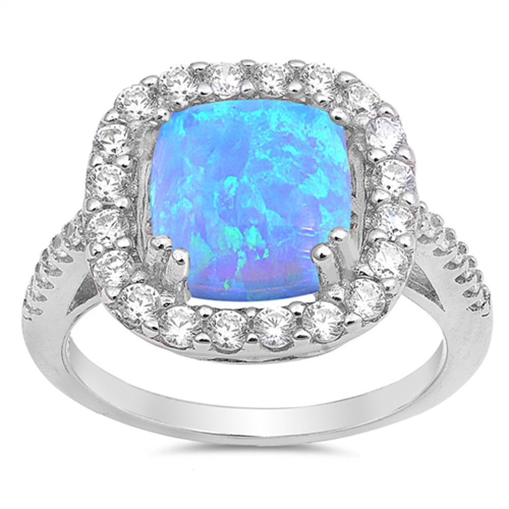 Blue Lab Opal Smooth Cap Halo Ring New .925 Sterling Silver Band Sizes 5-10