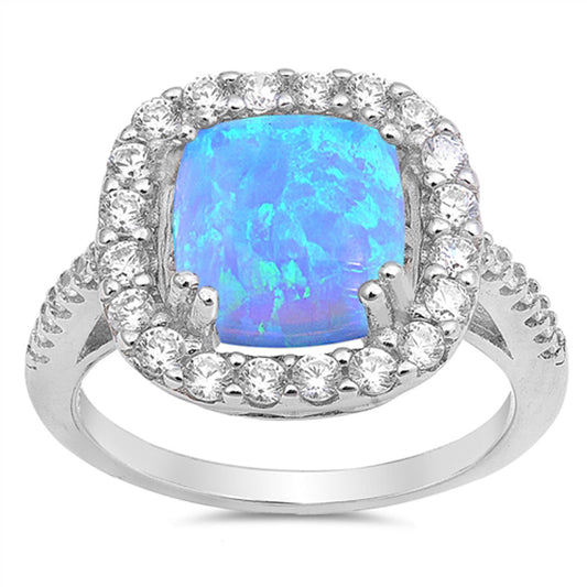 Blue Lab Opal Smooth Cap Halo Ring New .925 Sterling Silver Band Sizes 5-10