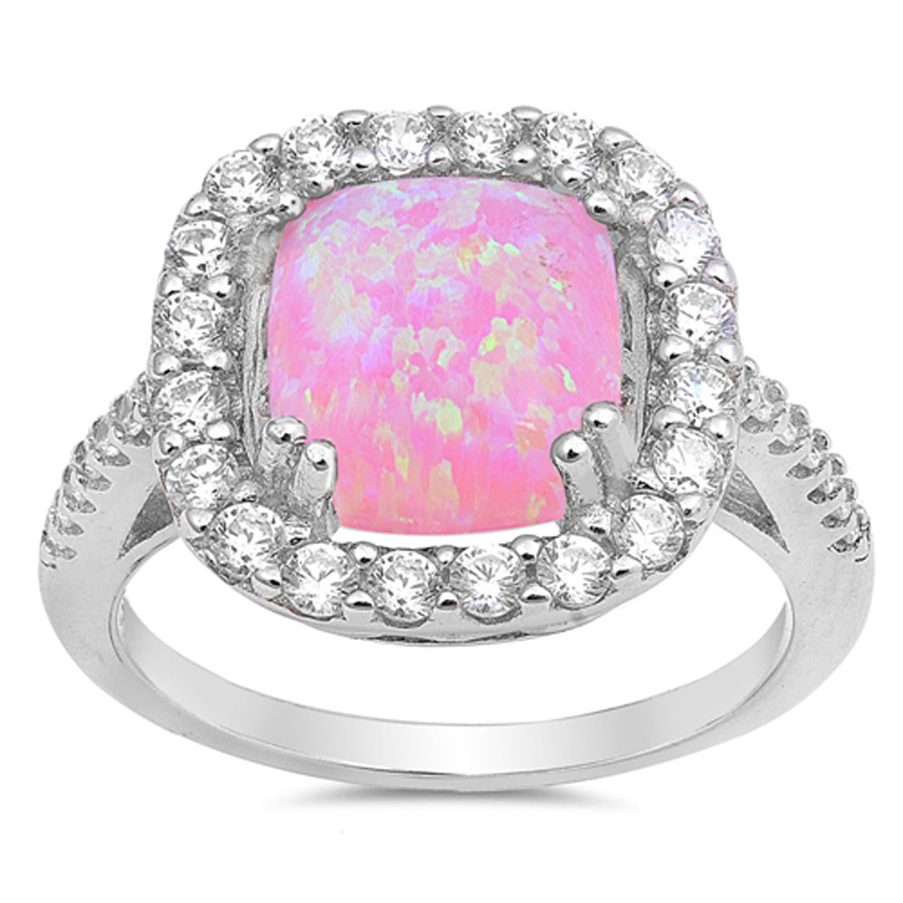 Pink Lab Opal Cute Wedding Halo Ring New .925 Sterling Silver Band Sizes 5-10