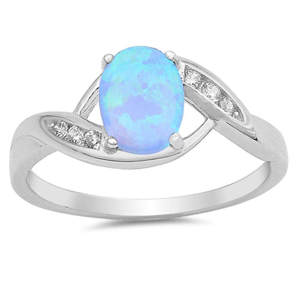 Oval White CZ Blue Lab Opal Cute Ring New .925 Sterling Silver Band Sizes 4-10