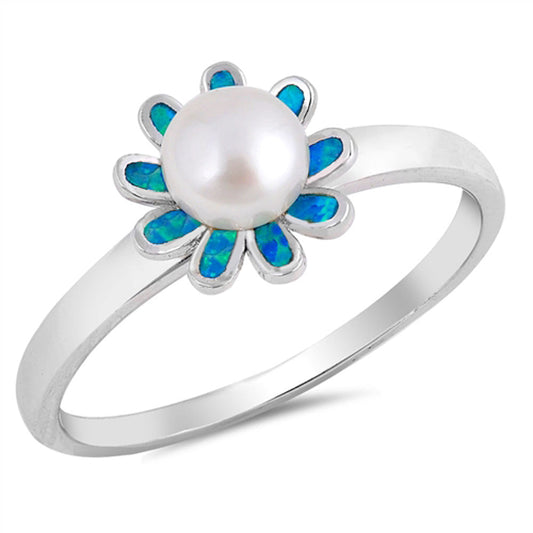 Freshwater Pearl Flower Cute Fashion Ring .925 Sterling Silver Band Sizes 4-10