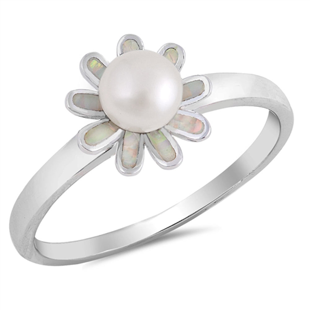 Freshwater Pearl Flower Fashion Ring New .925 Sterling Silver Band Sizes 4-10