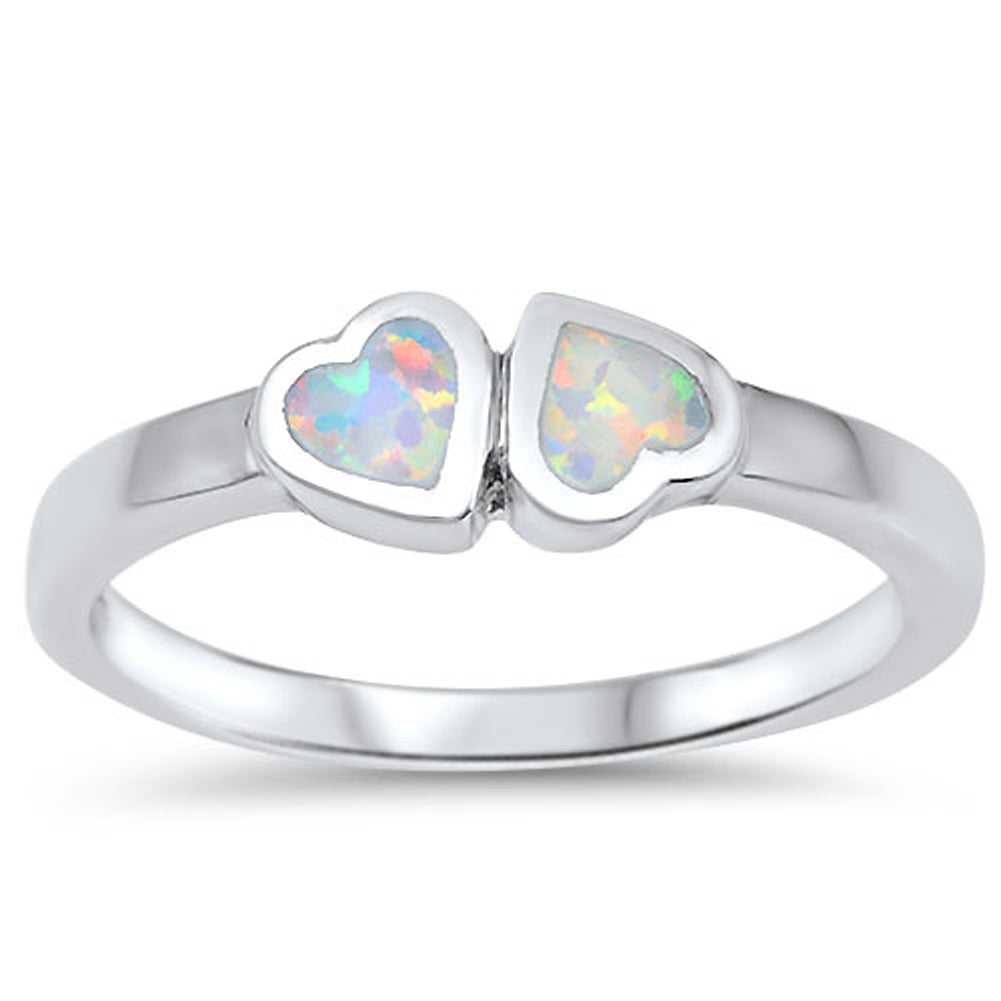 White Lab Opal Love Heart Promise Ring New .925 Sterling Silver Band Sizes 4-10