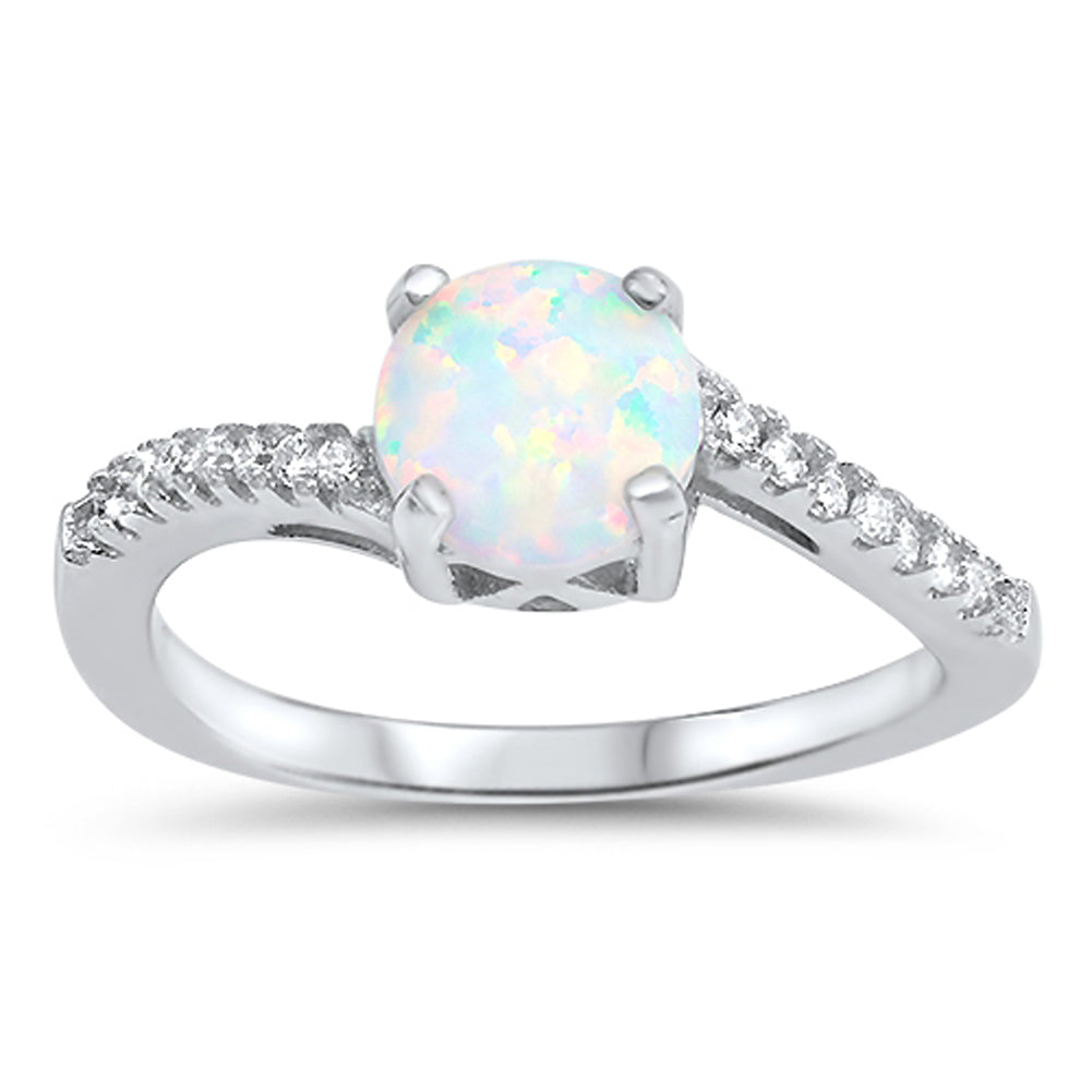 Round White Lab Opal Cute Promise Ring New .925 Sterling Silver Band Sizes 4-10