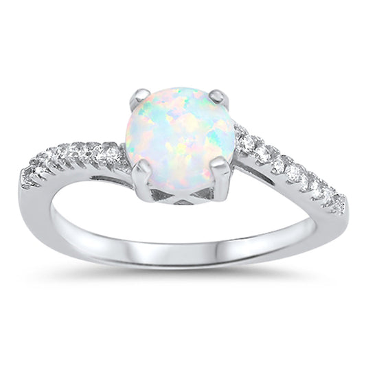 Round White Lab Opal Cute Promise Ring New .925 Sterling Silver Band Sizes 4-10