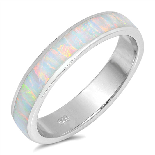 White Lab Opal Wide Men's Wedding Ring New .925 Sterling Silver Band Sizes 5-10