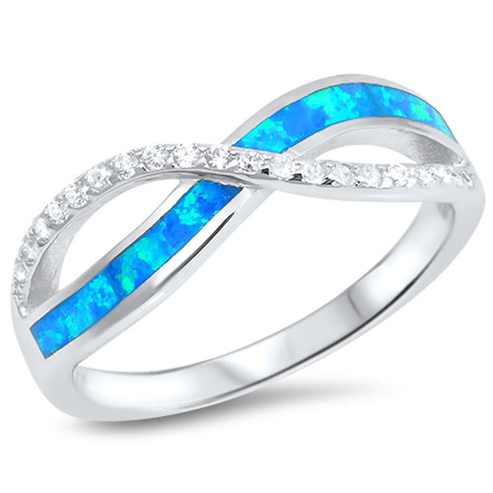 Clear CZ Blue Lab Opal Infinity Ring New .925 Sterling Silver Band Sizes 4-12