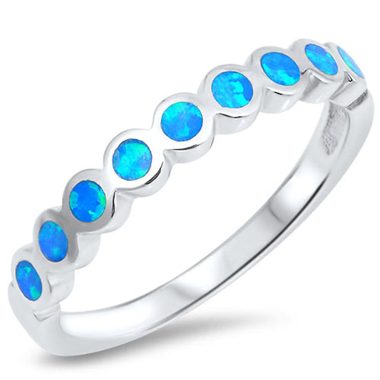 Blue Lab Opal Round Circle Stackable Ring .925 Sterling Silver Band Sizes 4-10