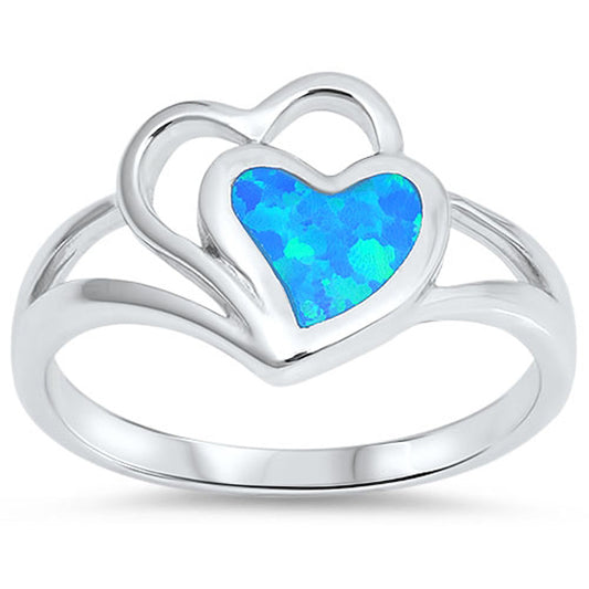 Blue Lab Opal Cutout Heart Promise Ring New .925 Sterling Silver Band Sizes 4-10