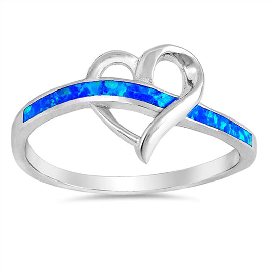 Blue Lab Opal Heart Knot Promise Ring New .925 Sterling Silver Band Sizes 4-10