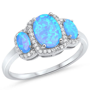 Clear CZ Oval Blue Lab Opal Halo Ring New .925 Sterling Silver Band Sizes 5-10