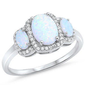 Clear CZ Oval White Lab Opal Halo Ring New .925 Sterling Silver Band Sizes 5-10