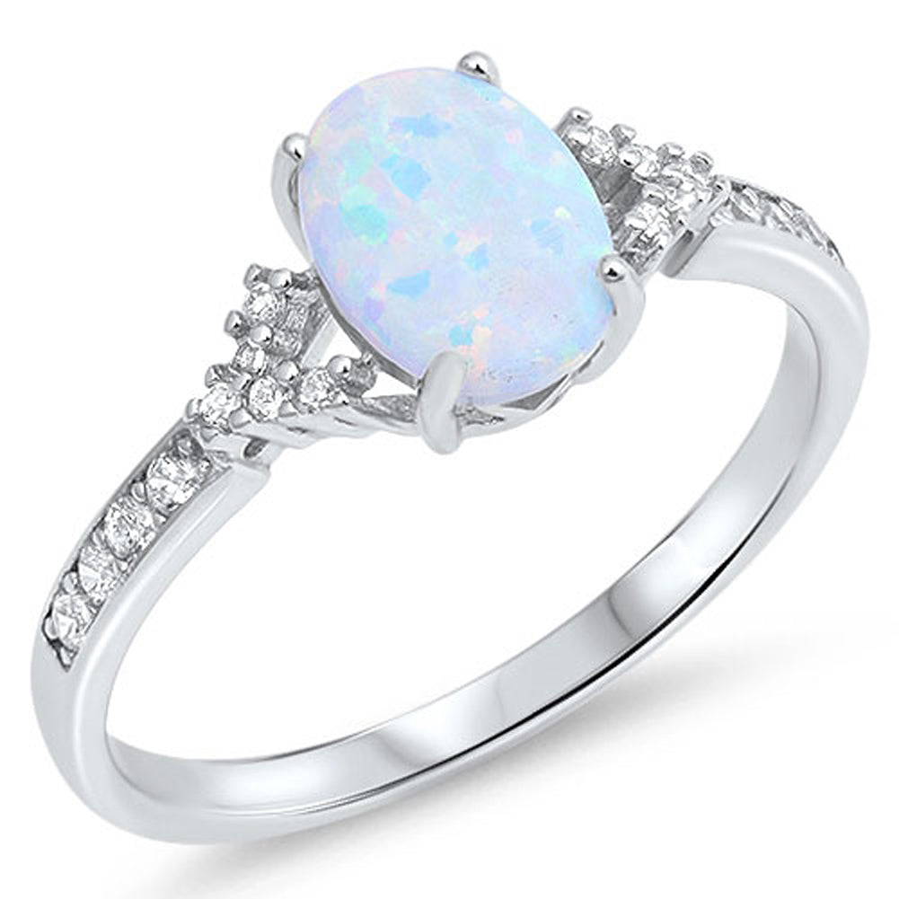 Oval White Lab Opal Beautiful Cute Ring New .925 Sterling Silver Band Sizes 4-10