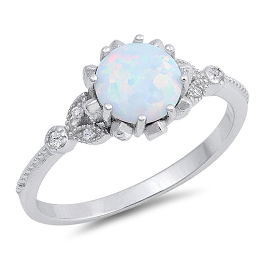 Round White Lab Opal Classic Vintage Ring .925 Sterling Silver Band Sizes 4-12