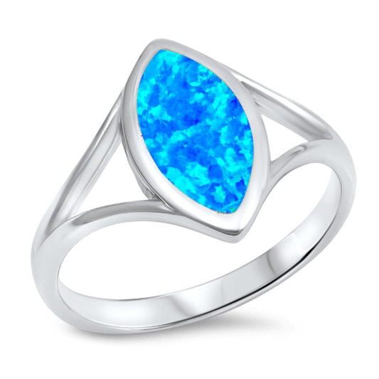 Marquise Blue Lab Opal Solitaire Wide Ring .925 Sterling Silver Band Sizes 5-10