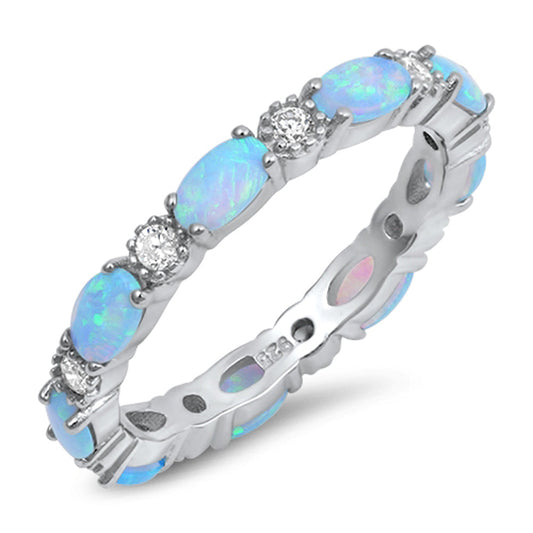 Clear CZ Blue Lab Opal Eternity Stackable Ring Sterling Silver Band Sizes 4-10